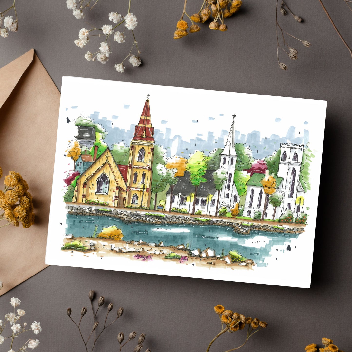 Three Churches Mahone Bay Greeting Card