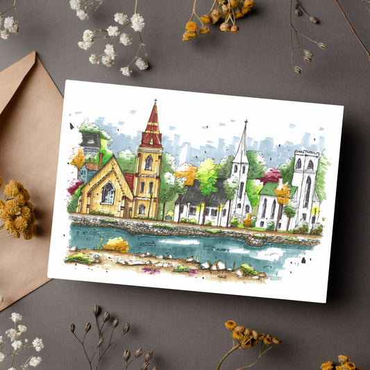 Three Churches Mahone Bay Greeting Card