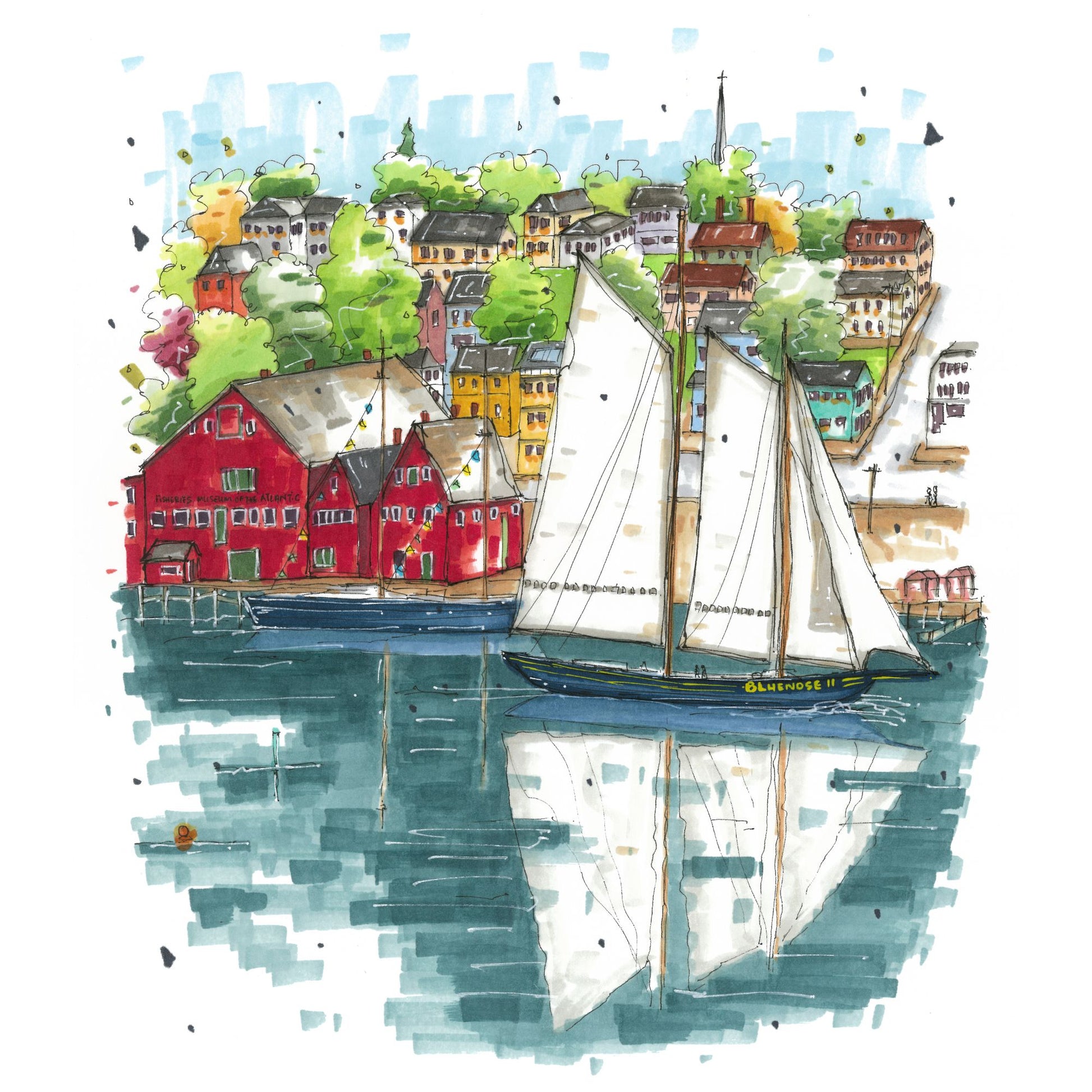 DTS0145 Bluenose II in Lunenburg Harbour - Downtown Coasters by Downtown Sketcher