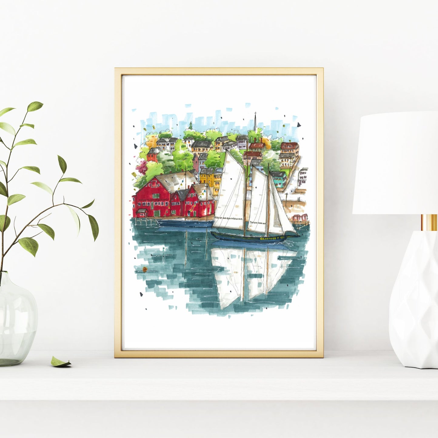 DTS0145 Bluenose II in Lunenburg Harbour, Print, Downtown Sketcher, Wynand van Niekerk