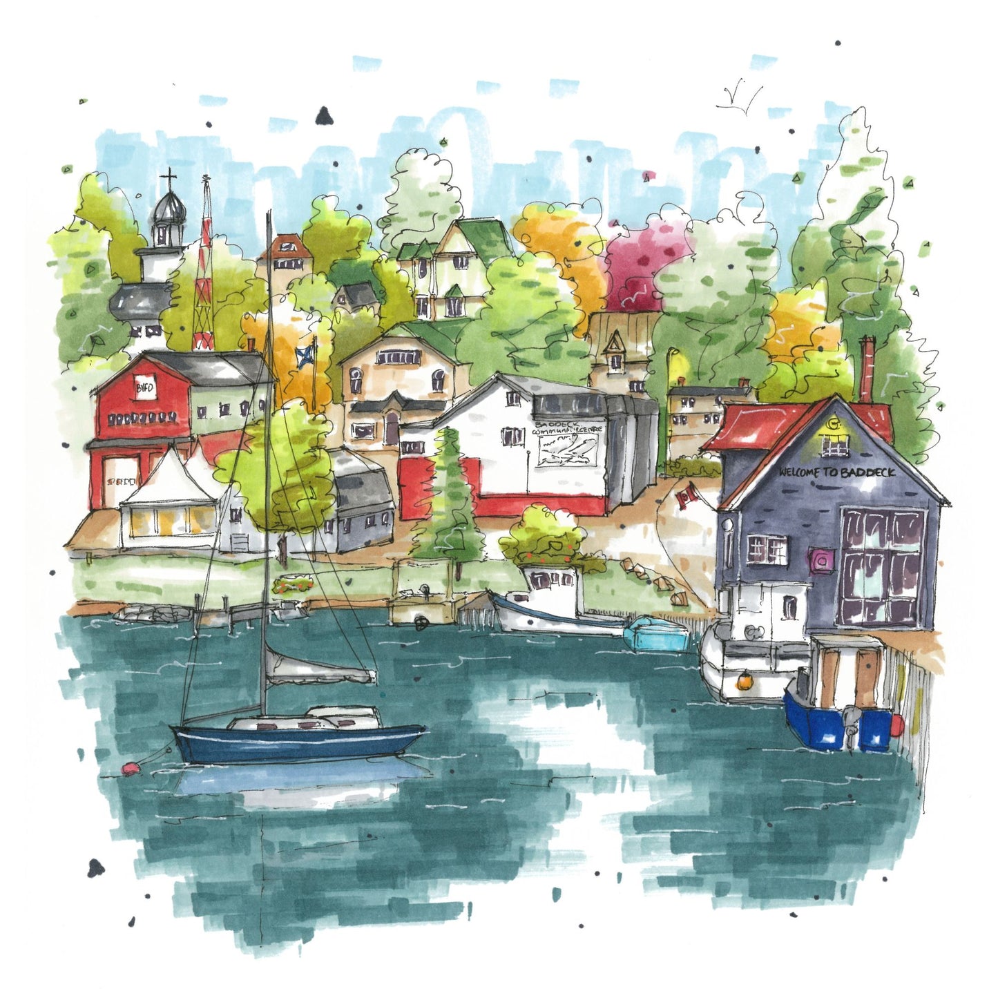 DTS0152 Baddeck Waterfront, Nova Scotia, Downtown Sketcher