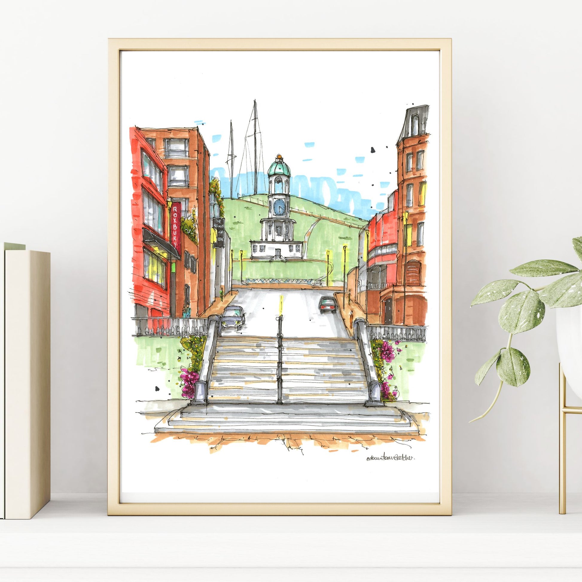 DTS0211 Grand Parade view to the Citadel Clock Tower, Halifax - Downtown Sketcher