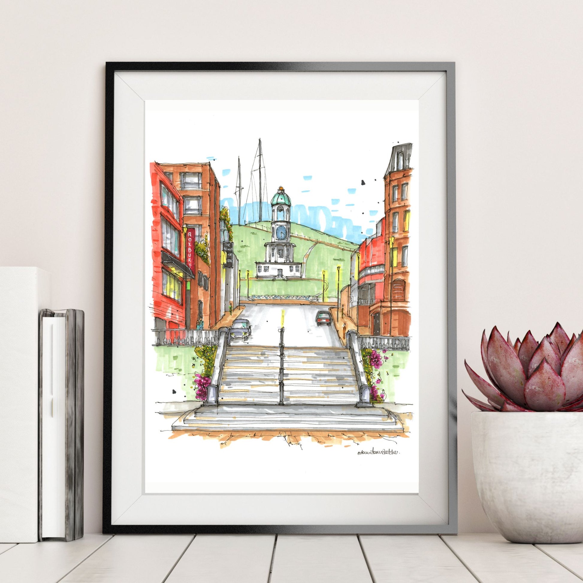 DTS0211 Grand Parade view to the Citadel Clock Tower, Halifax - Downtown Sketcher