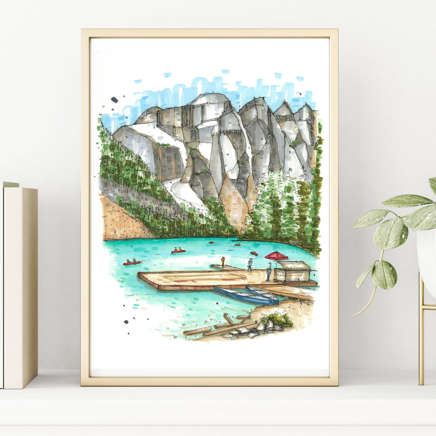 DTS0217 Canoe Dock, Moraine Lake Lodge, Alberta - Downtown Sketcher
