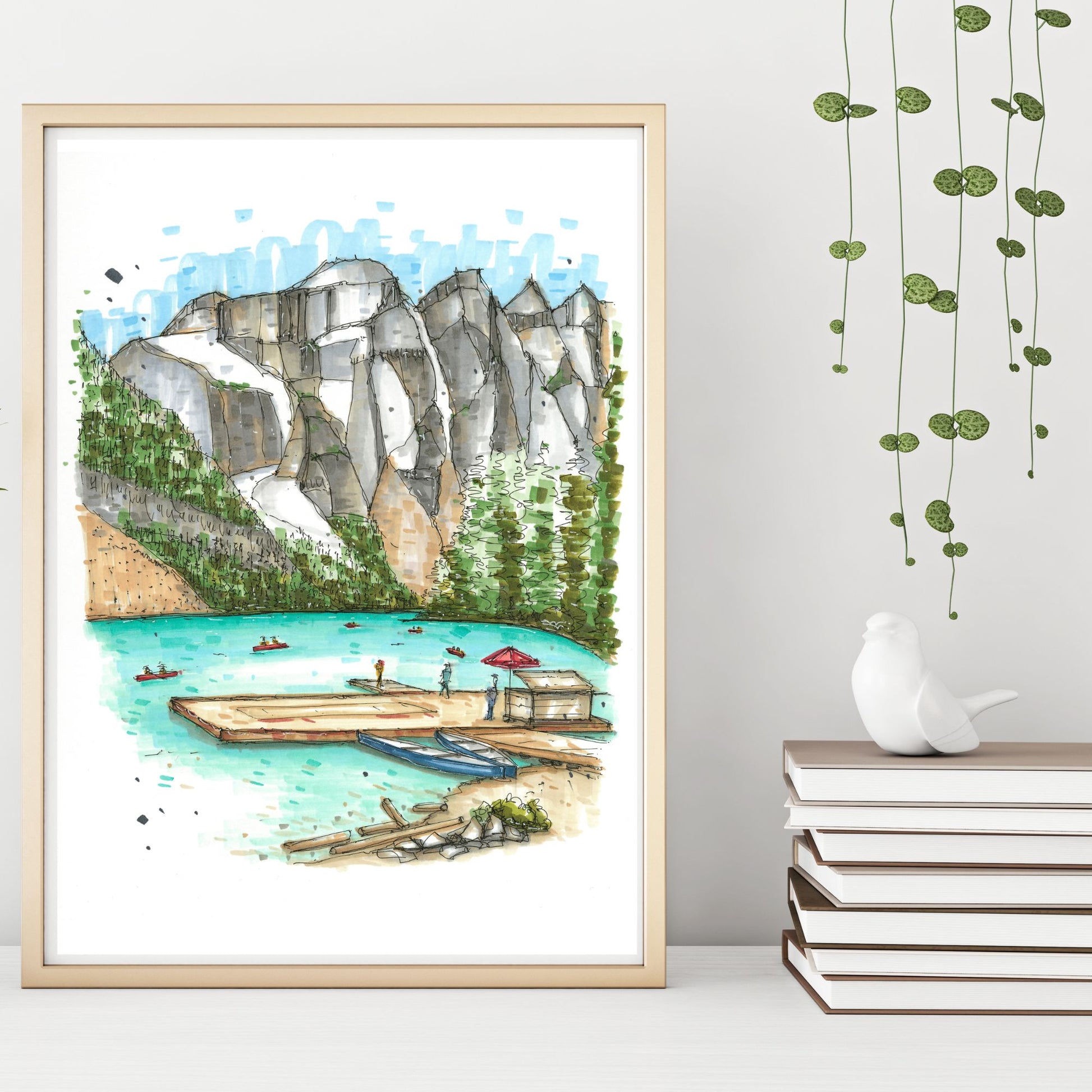 DTS0217 Canoe Dock, Moraine Lake Lodge, Alberta - Downtown Sketcher