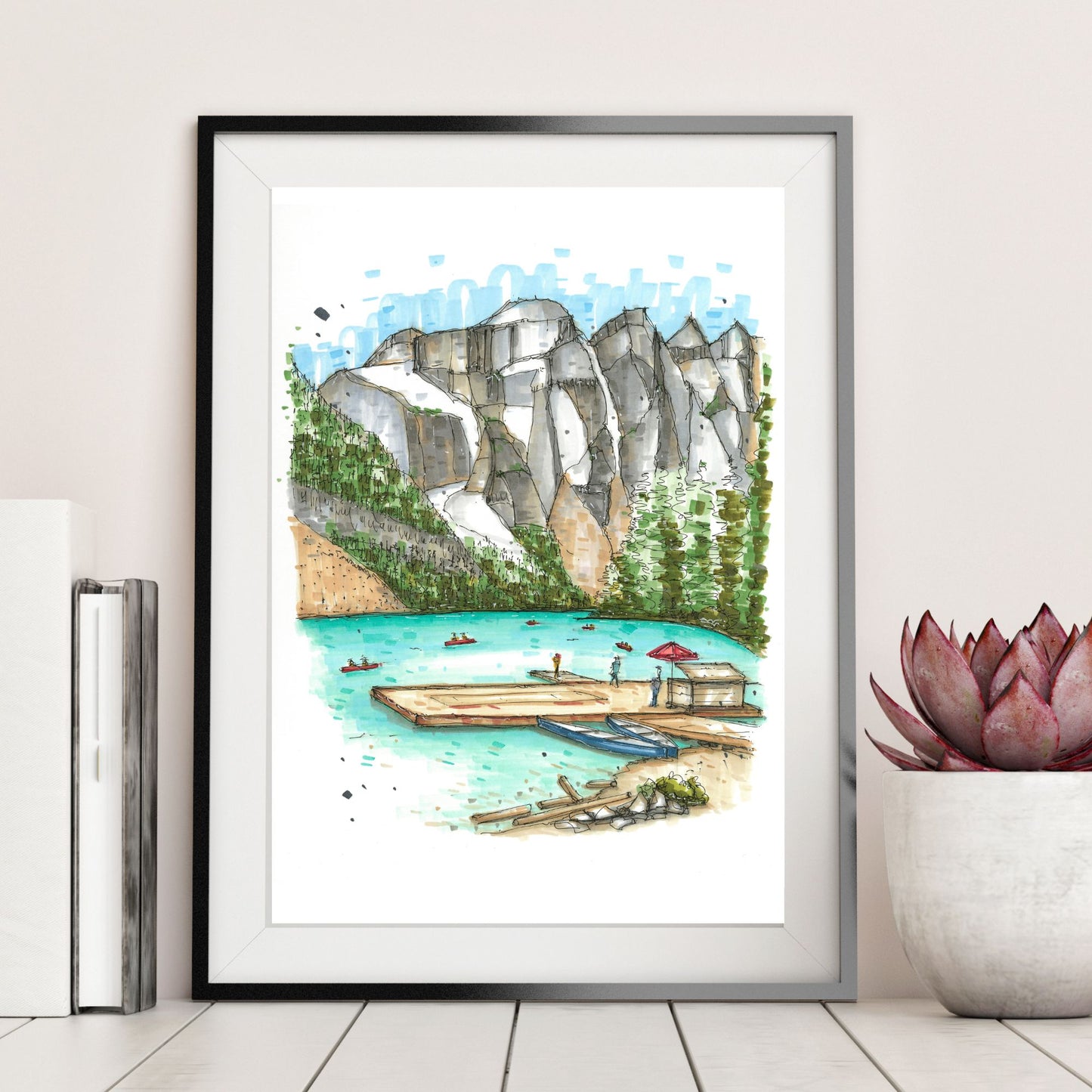 DTS0217 Canoe Dock, Moraine Lake Lodge, Alberta - Downtown Sketcher