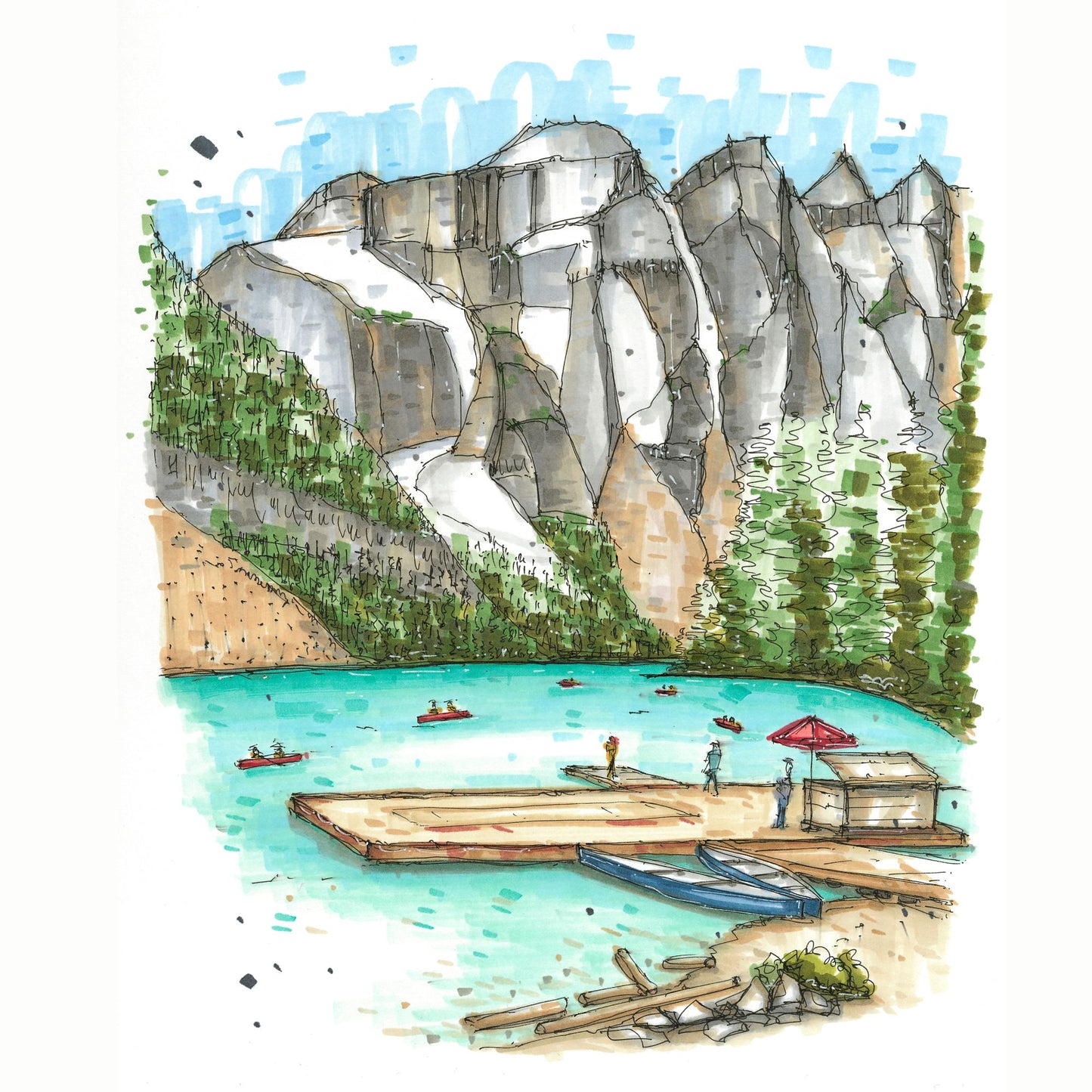 DTS0217 Canoe Dock, Moraine Lake Lodge, Alberta - Downtown Sketcher