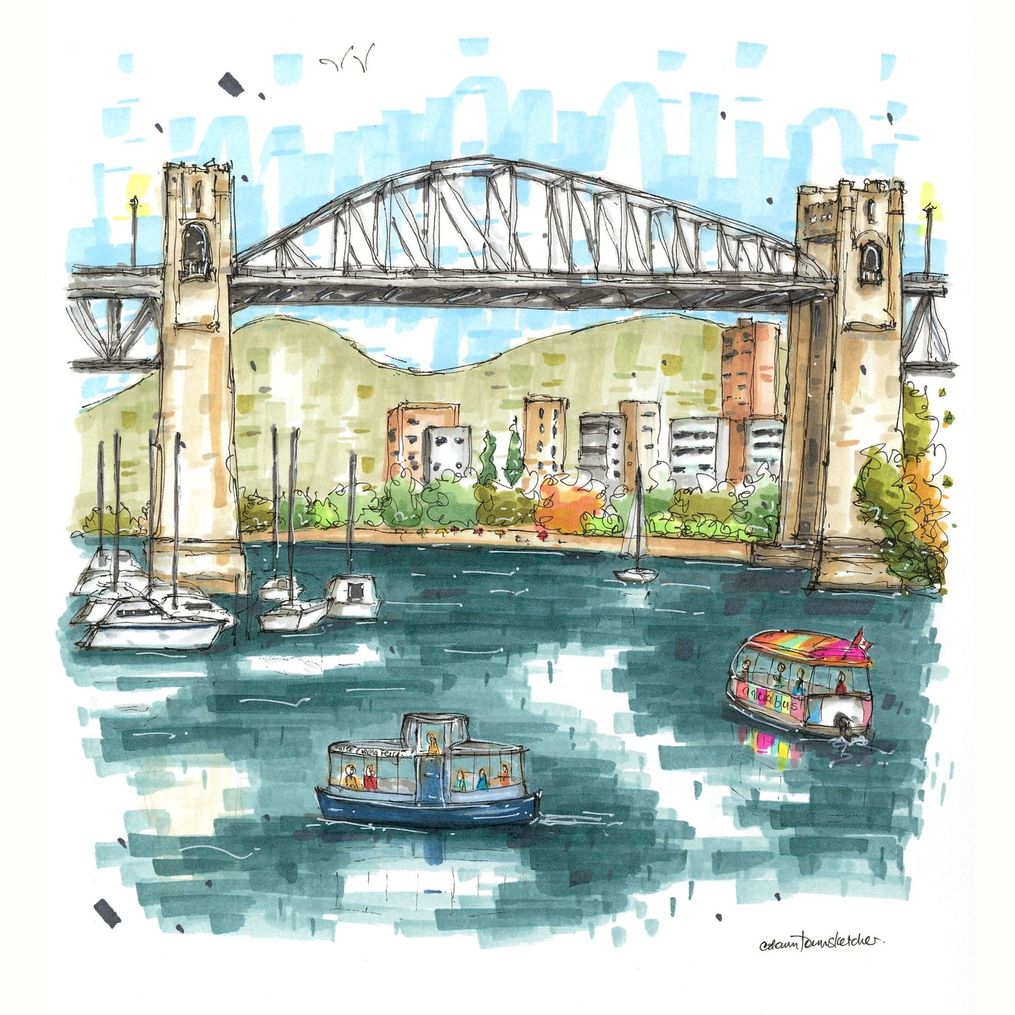 DTS0221 False Creek Ferry & Aquabus, Granville Island, Vancouver Downtown Sketcher