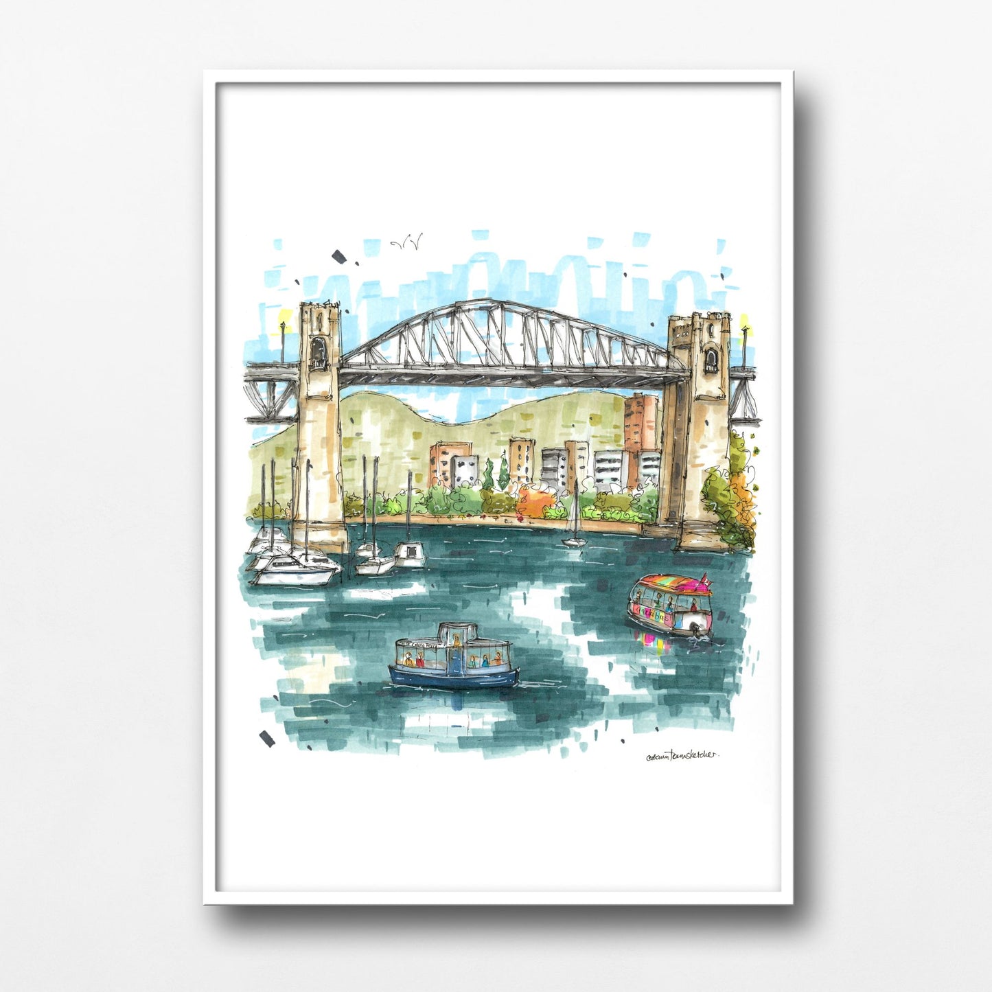 DTS0221 False Creek Ferry & Aquabus, Granville Island, Vancouver Downtown Sketcher