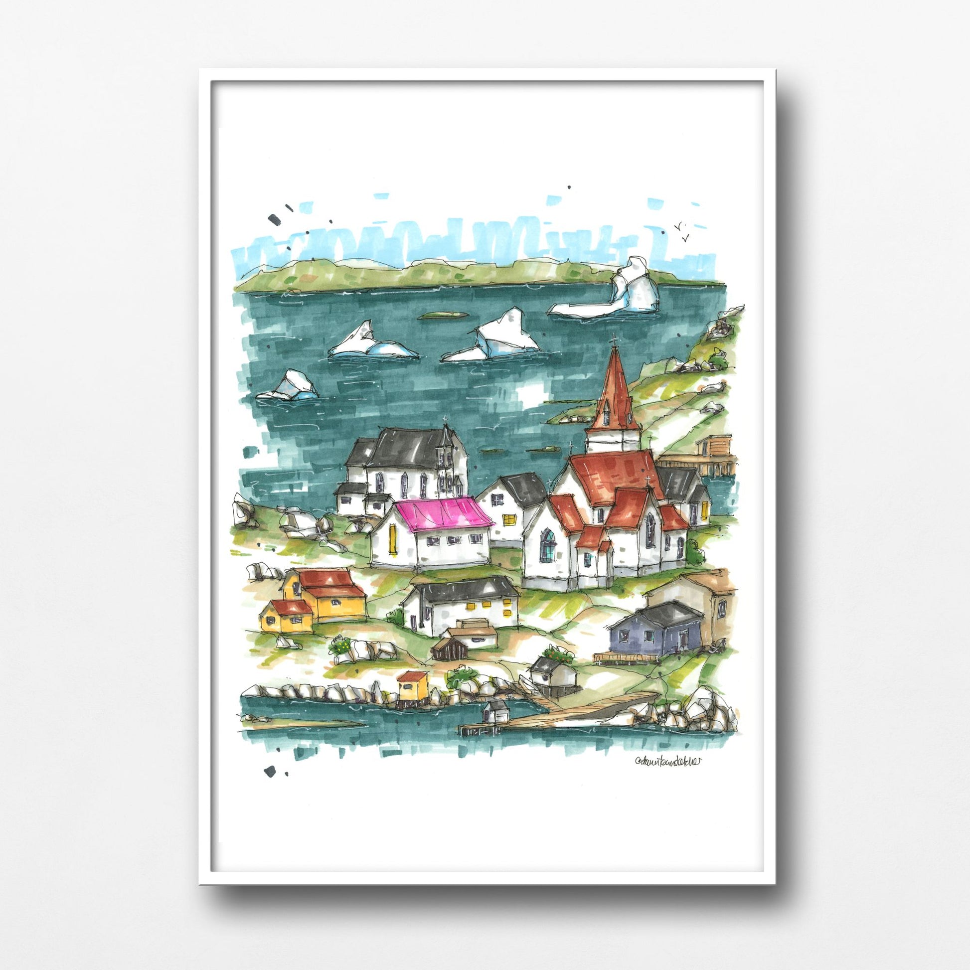 DTS0223 Icebergs at Fogo Island, Newfoundland - Downtown Sketcher