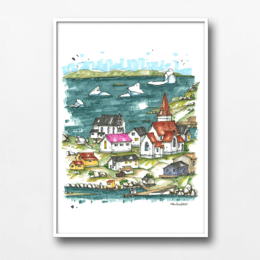 DTS0223 Icebergs at Fogo Island, Newfoundland - Downtown Sketcher
