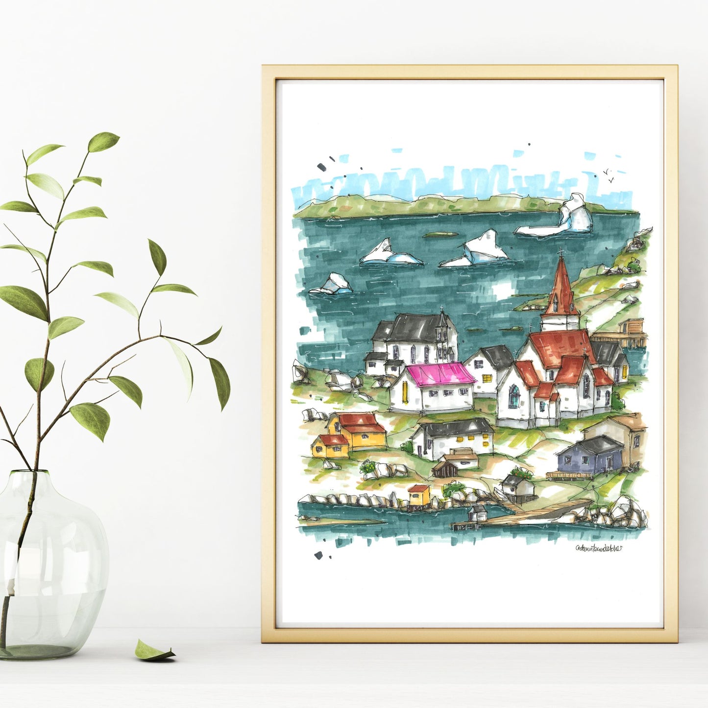 DTS0223 Icebergs at Fogo Island, Newfoundland - Downtown Sketcher