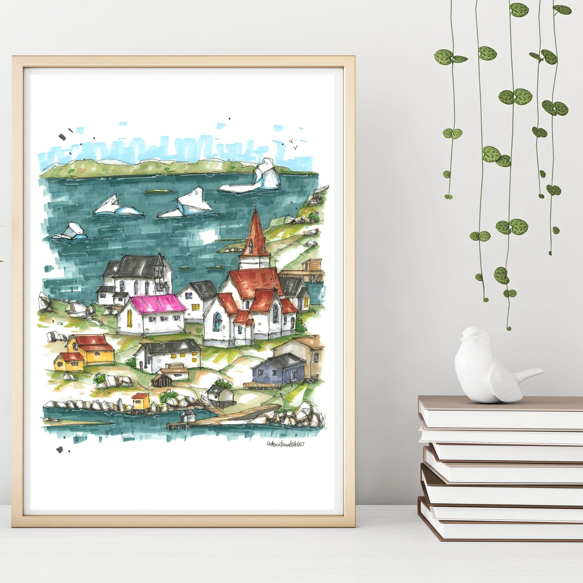 DTS0223 Icebergs at Fogo Island, Newfoundland - Downtown Sketcher