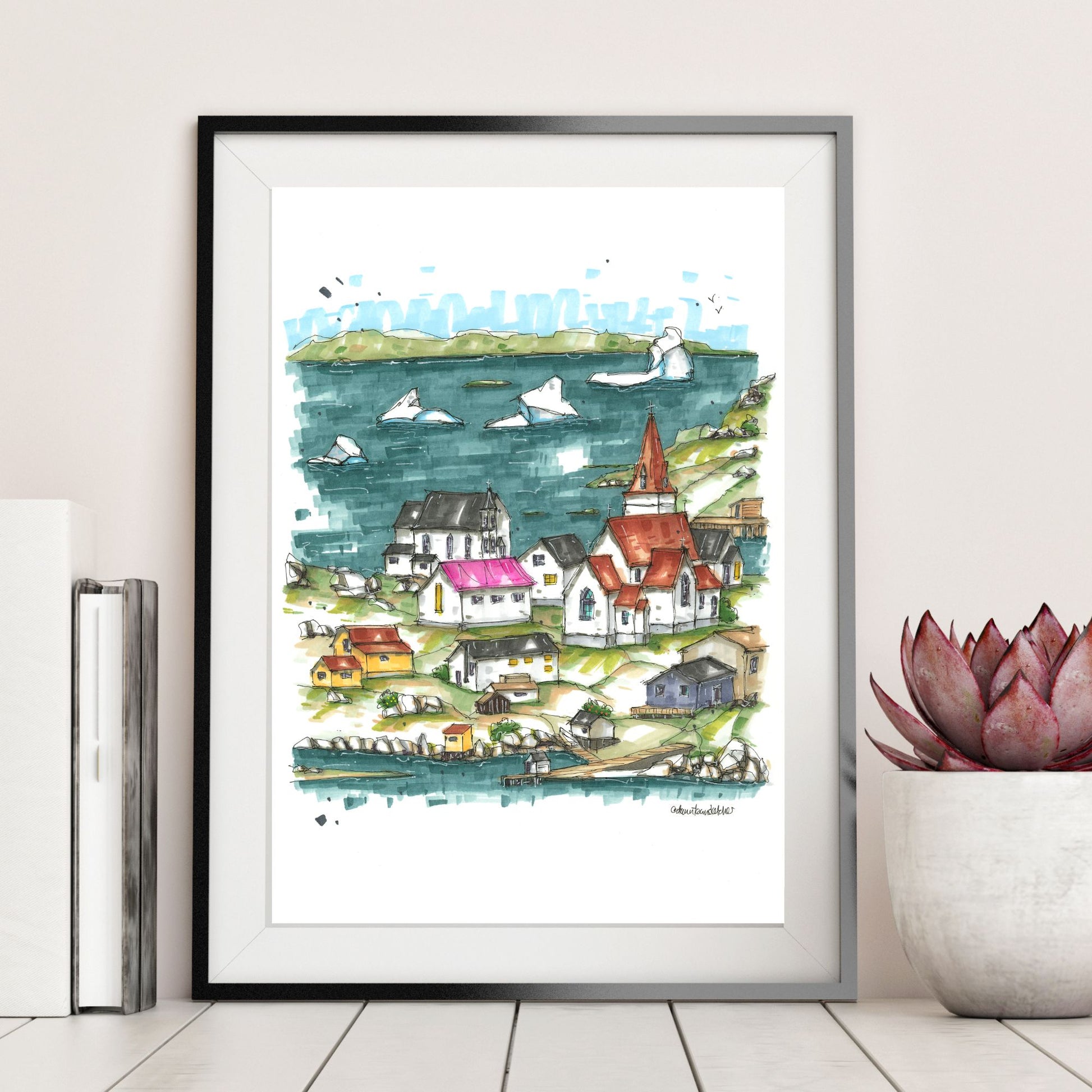 DTS0223 Icebergs at Fogo Island, Newfoundland - Downtown Sketcher