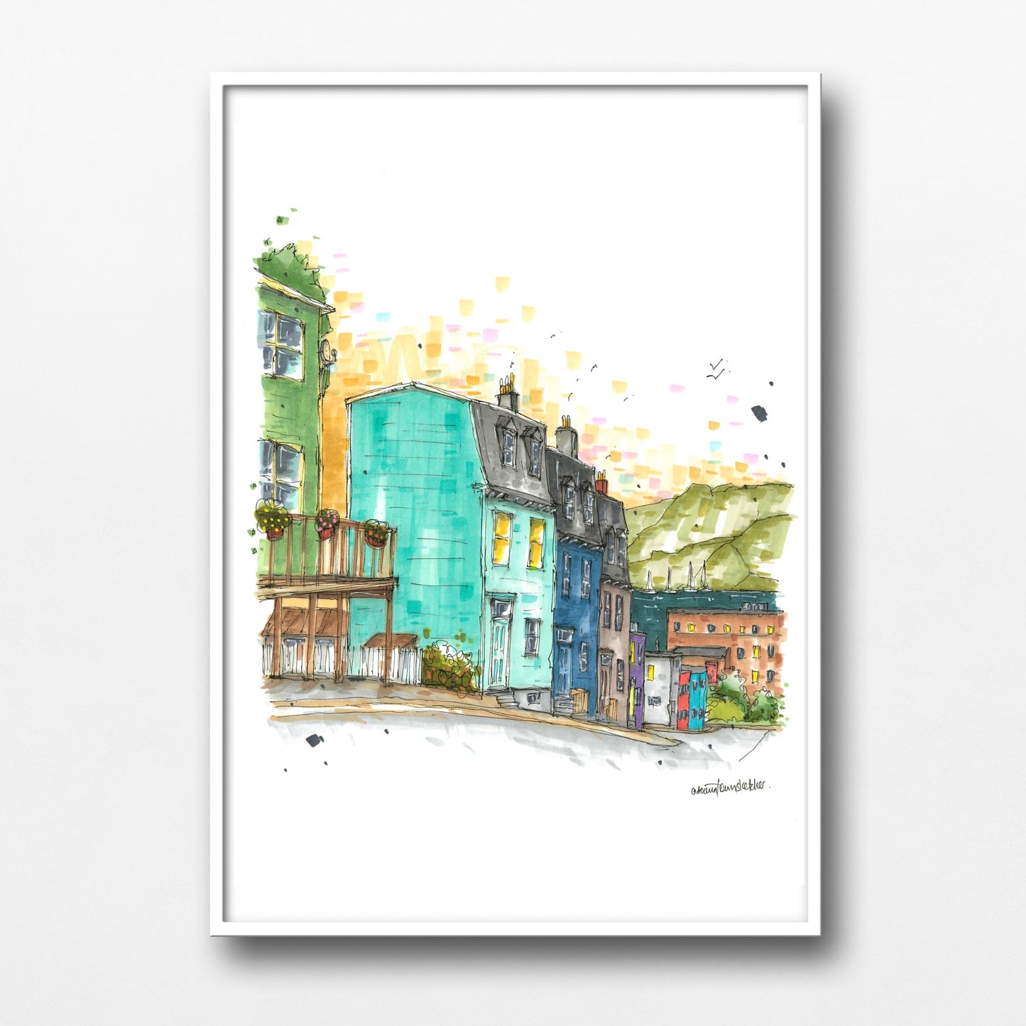 DTS0225 Colourful houses, Halloway street, St John's, Newfoundland - Downtown Sketcher