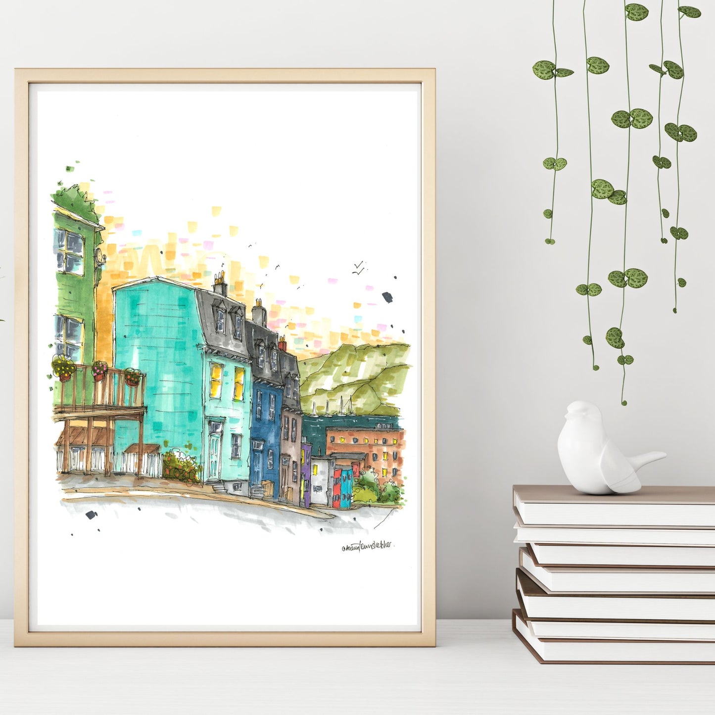 DTS0225 Colourful houses, Halloway street, St John's, Newfoundland - Downtown Sketcher