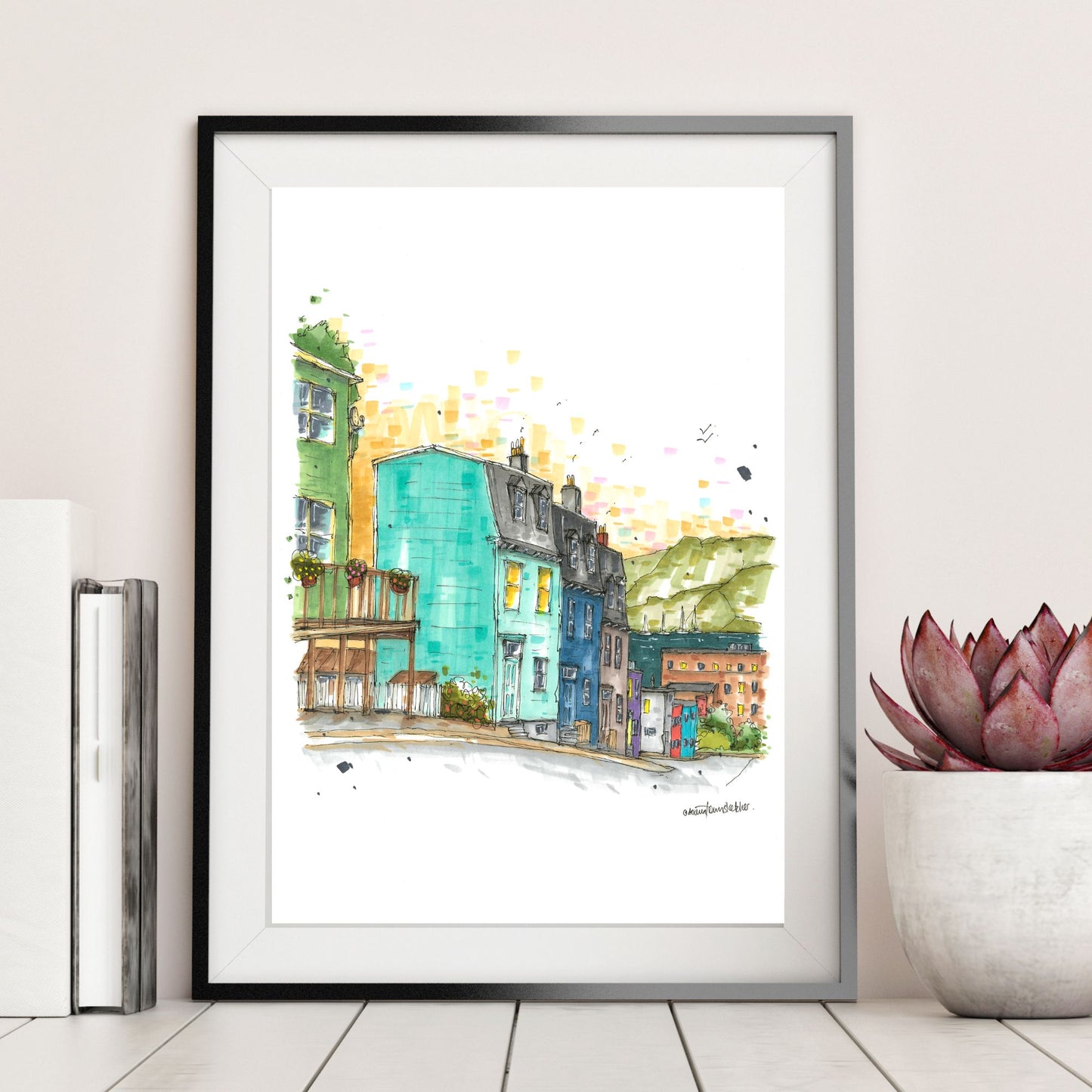 DTS0225 Colourful houses, Halloway street, St John's, Newfoundland - Downtown Sketcher