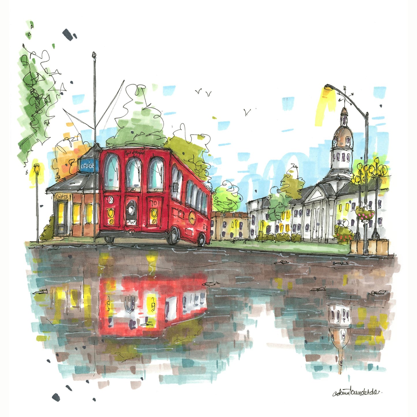 DTS0233 Hop-On Hop-Off Kingston Trolley Tour, Ontario - Downtown Sketcher