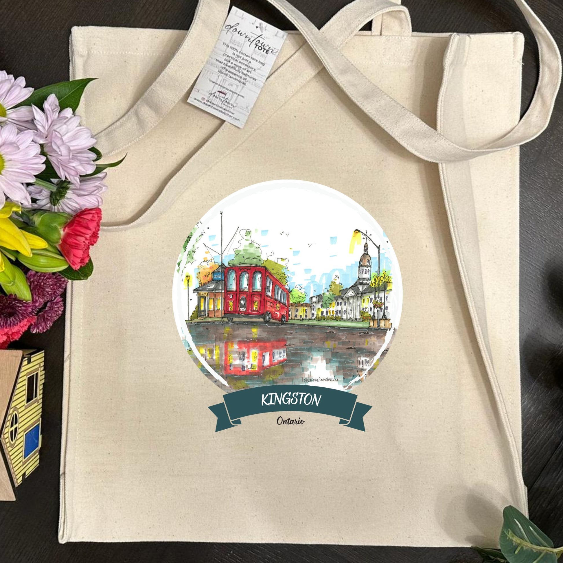 DTS0233 Hop-On Hop-Off Kingston Trolley Tour, Ontario - Downtown Tote Tall- Downtown Sketcher (1)