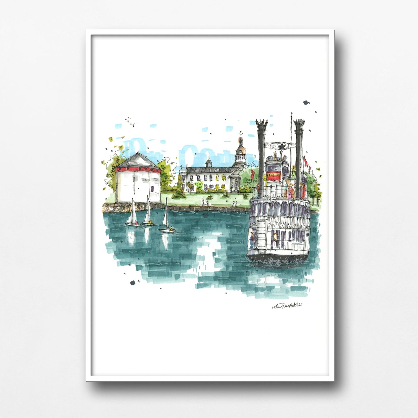 DTS0234 Island Queen 1000 Island Cruises & Shoal Tower, Kingston Ontario - Downtown Sketcher