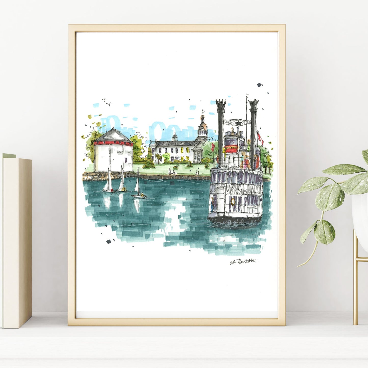 DTS0234 Island Queen 1000 Island Cruises & Shoal Tower, Kingston Ontario - Downtown Sketcher