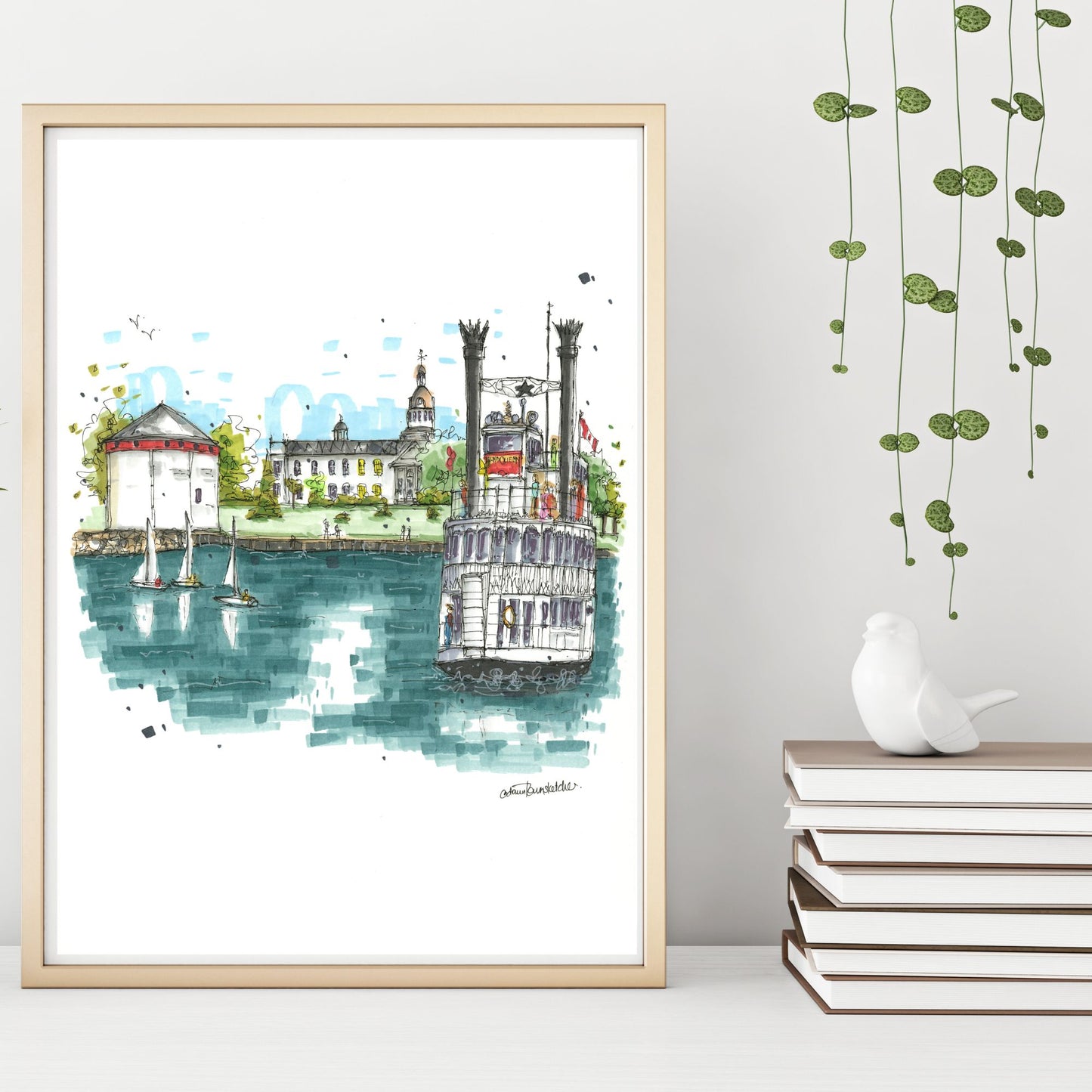 DTS0234 Island Queen 1000 Island Cruises & Shoal Tower, Kingston Ontario - Downtown Sketcher