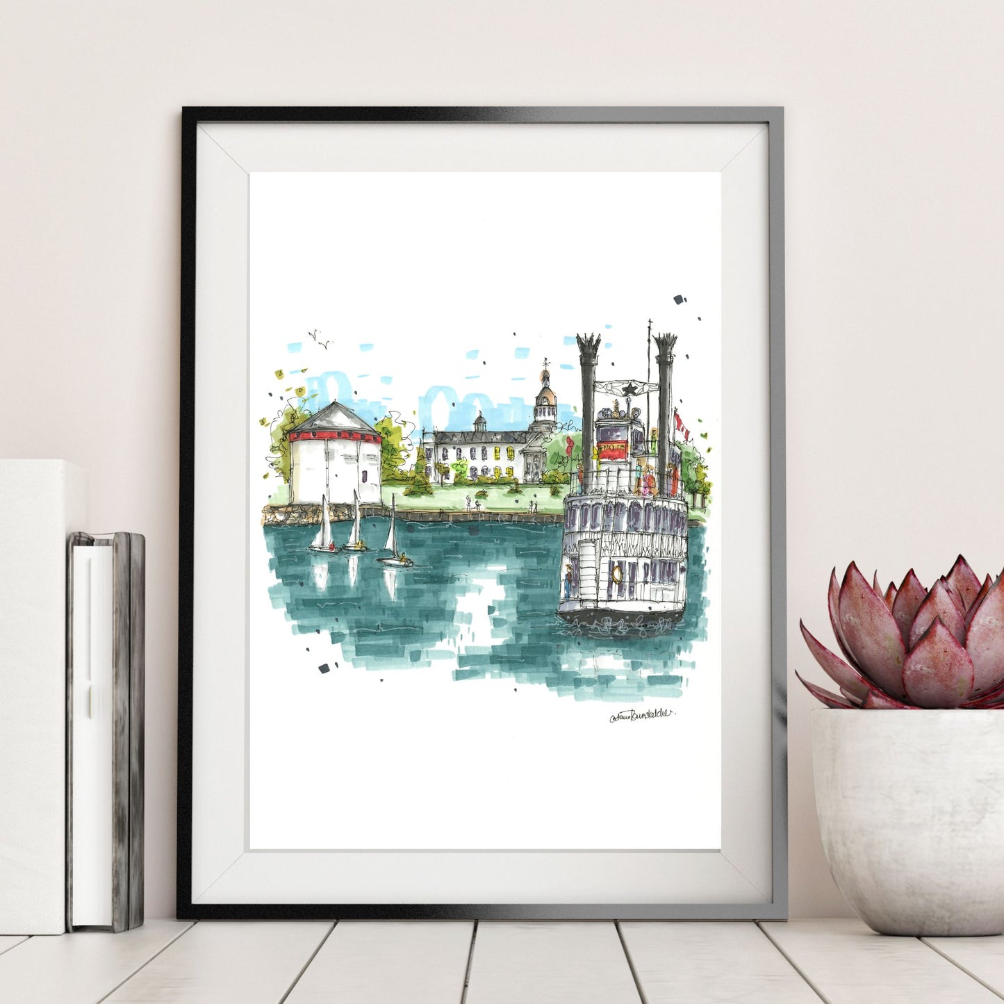 DTS0234 Island Queen 1000 Island Cruises & Shoal Tower, Kingston Ontario - Downtown Sketcher