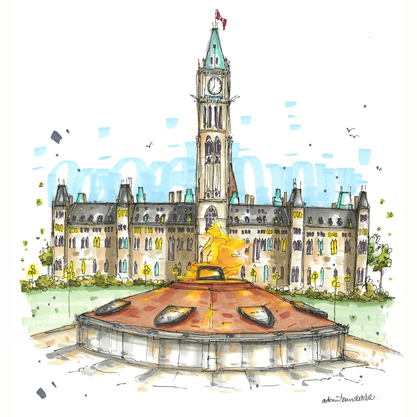 DTS0235 Parliament Hill with Centennial Flame, Ottawa - Downtown Sketcher