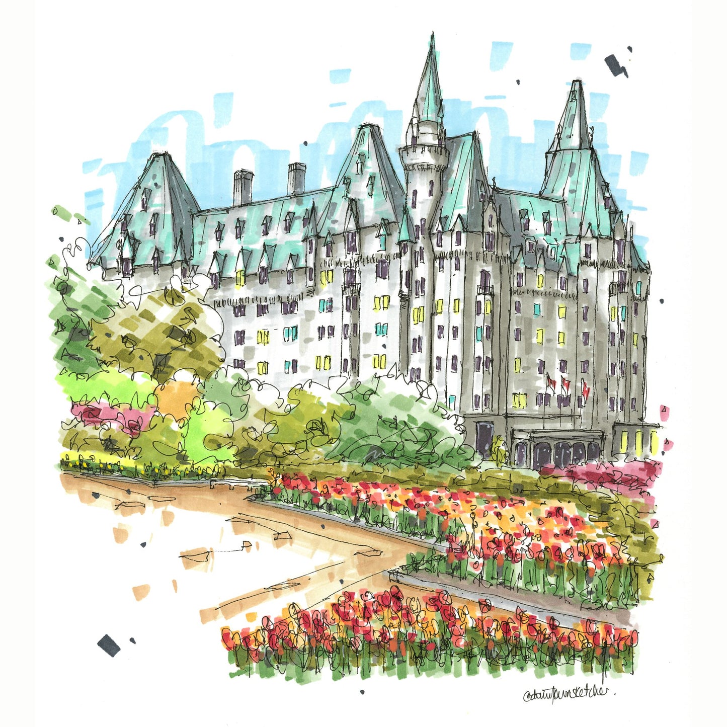 DTS0236 Tulips at Fairmont Château Laurier, Ottawa - Downtown Sketcher
