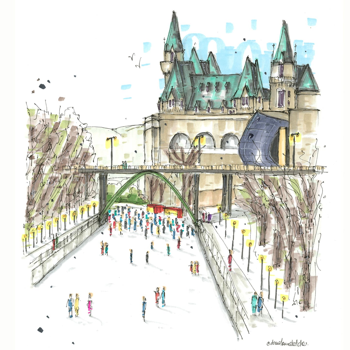 DTS0237 Skating the Rideau Canal, Ottawa - Downtown Sketcher