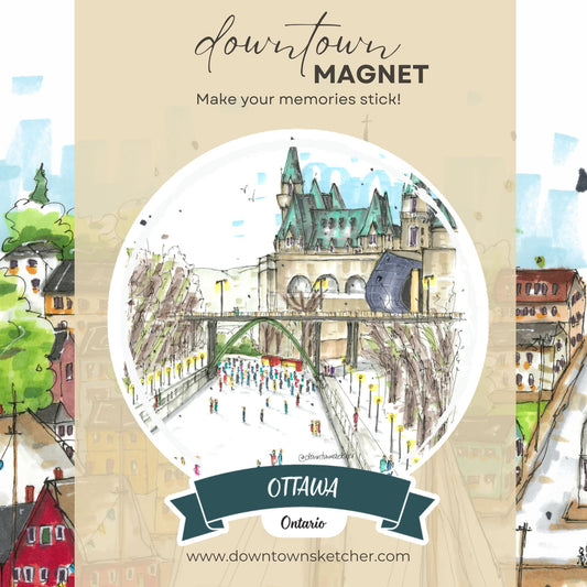 Skating the Rideau Canal, Ottawa - Magnet - Downtown Sketcher