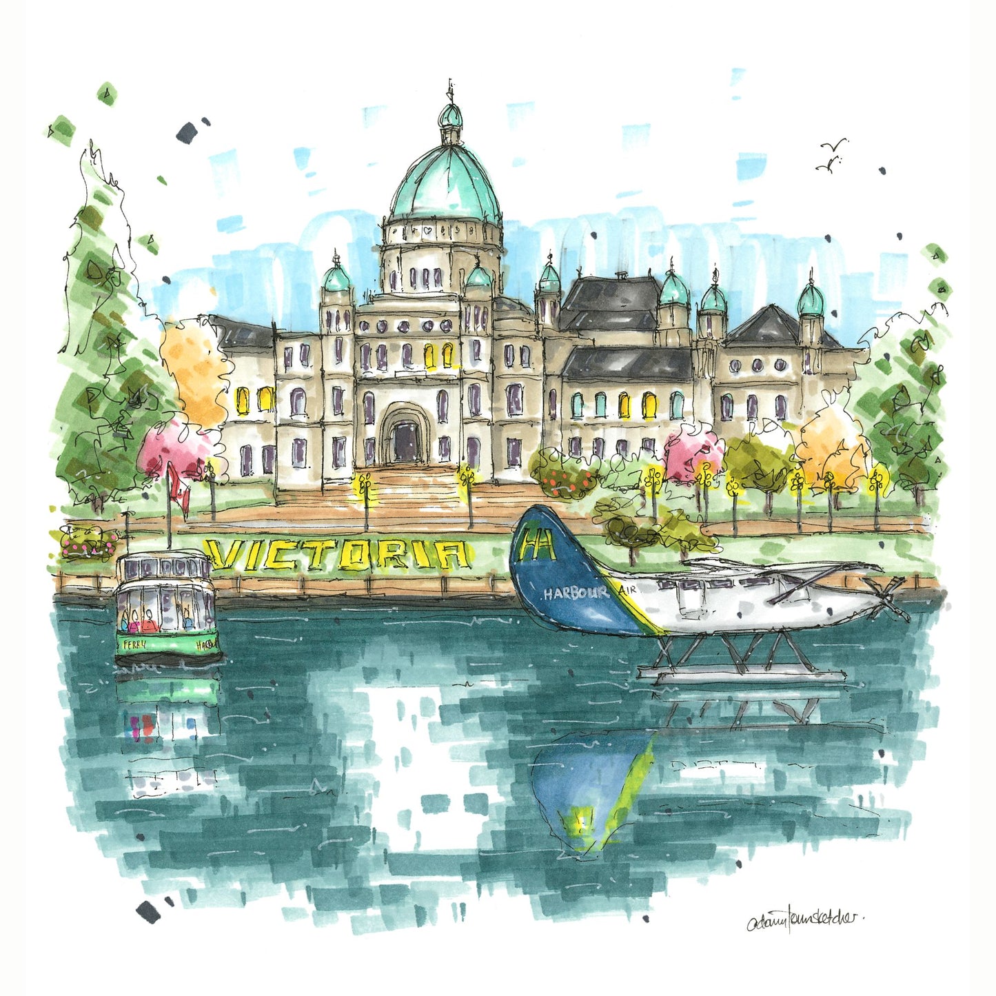 DTS0239 Legislative Assembly of British Columbia Waterfront, Victoria - Downtown Sketcher