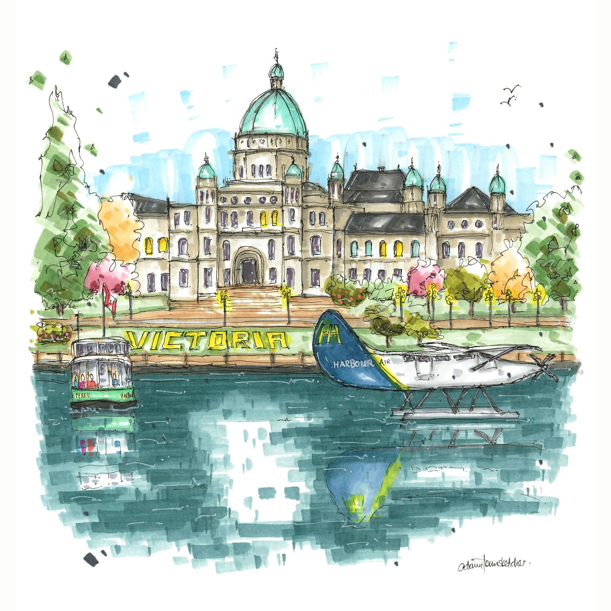 DTS0239 Legislative Assembly of British Columbia Waterfront, Victoria - Downtown Sketcher