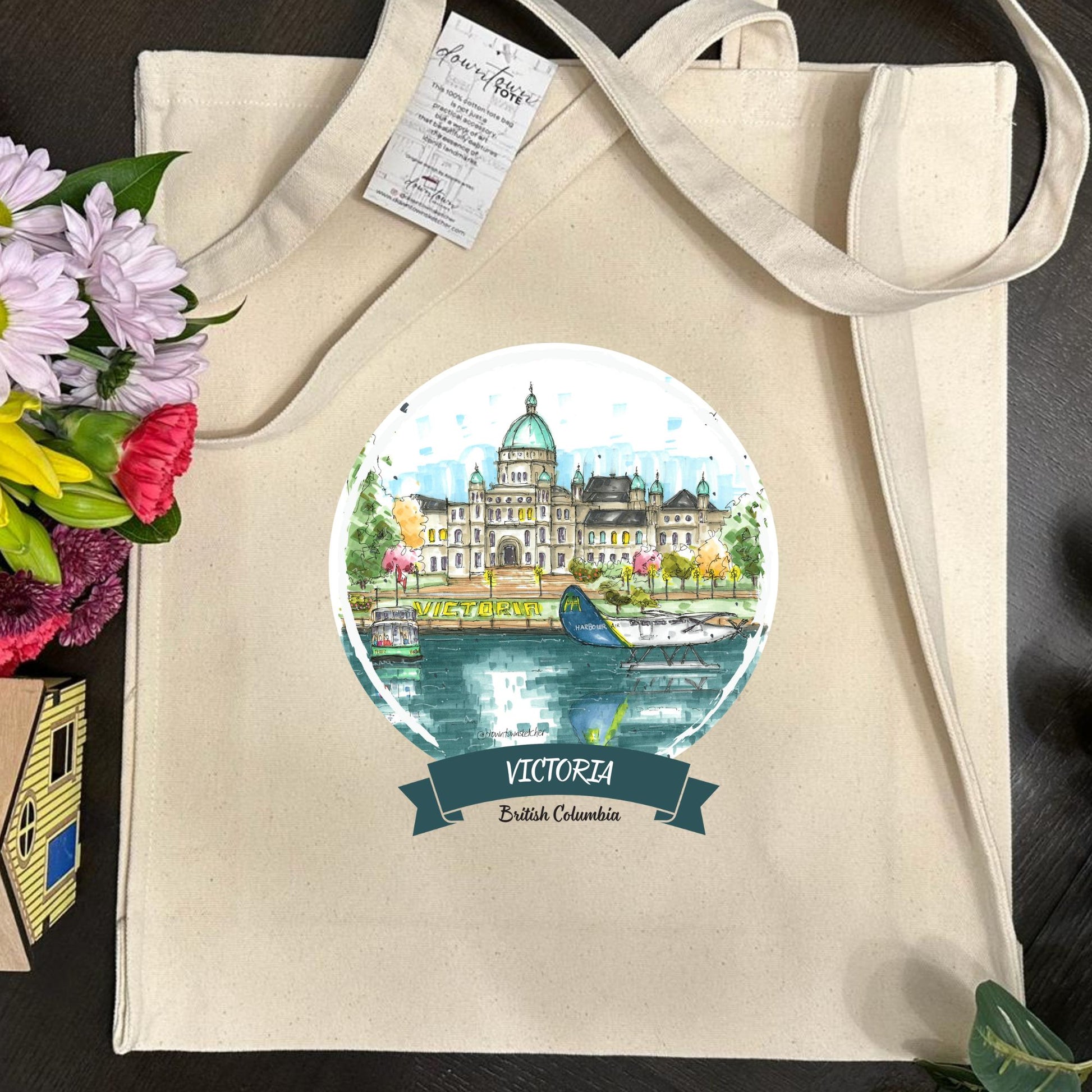 DTS0239 Legislative Assembly of British Columbia Waterfront, Victoria - Tote Bag - Downtown Sketcher