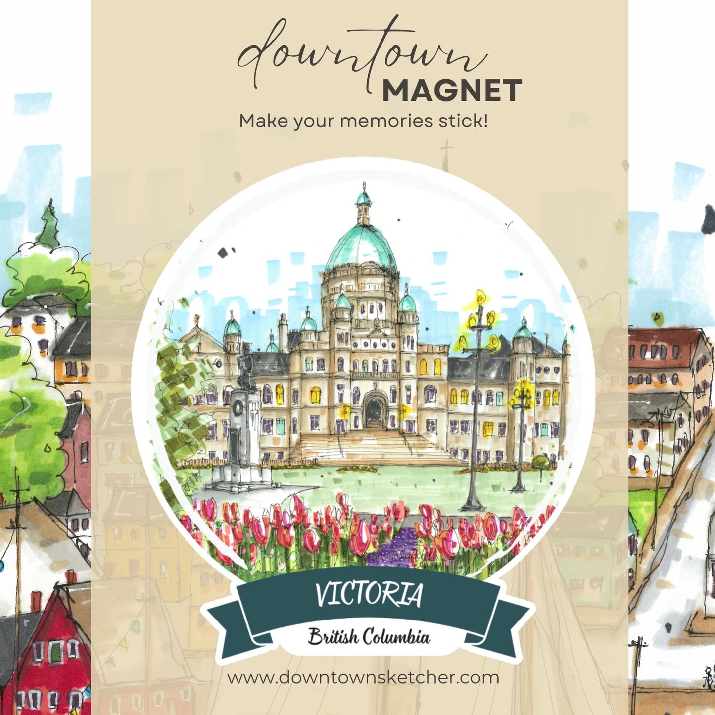 DTS0240 Legislative Assembly of British Columbia Tulips, Victoria - Magnet - Downtown Sketcher