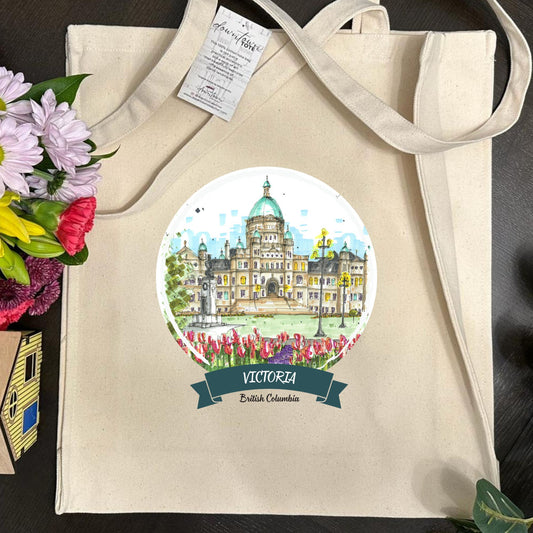 DTS0240 Legislative Assembly of British Columbia Tulips, Victoria - Tote Bag - Downtown Sketcher
