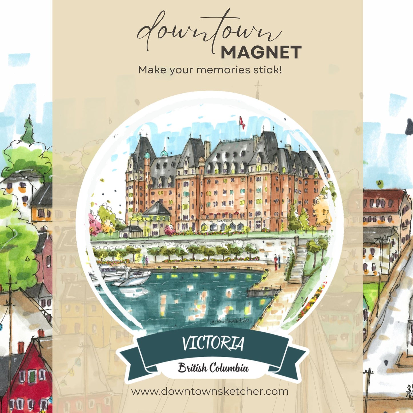 DTS0241 Empress Hotel Waterfront, Victoria - Magnet - Downtown Sketcher