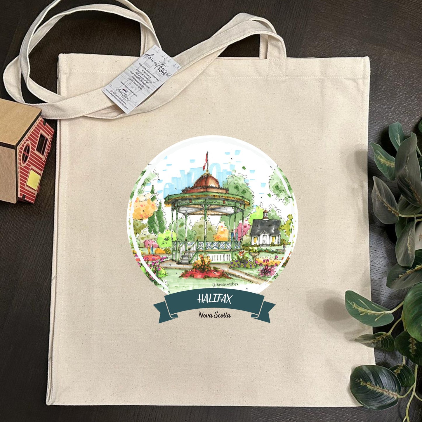 DTS0244 Minature house, stream and bridge, Halifax Public Gardens - Tote Bag - Downtown Sketcher