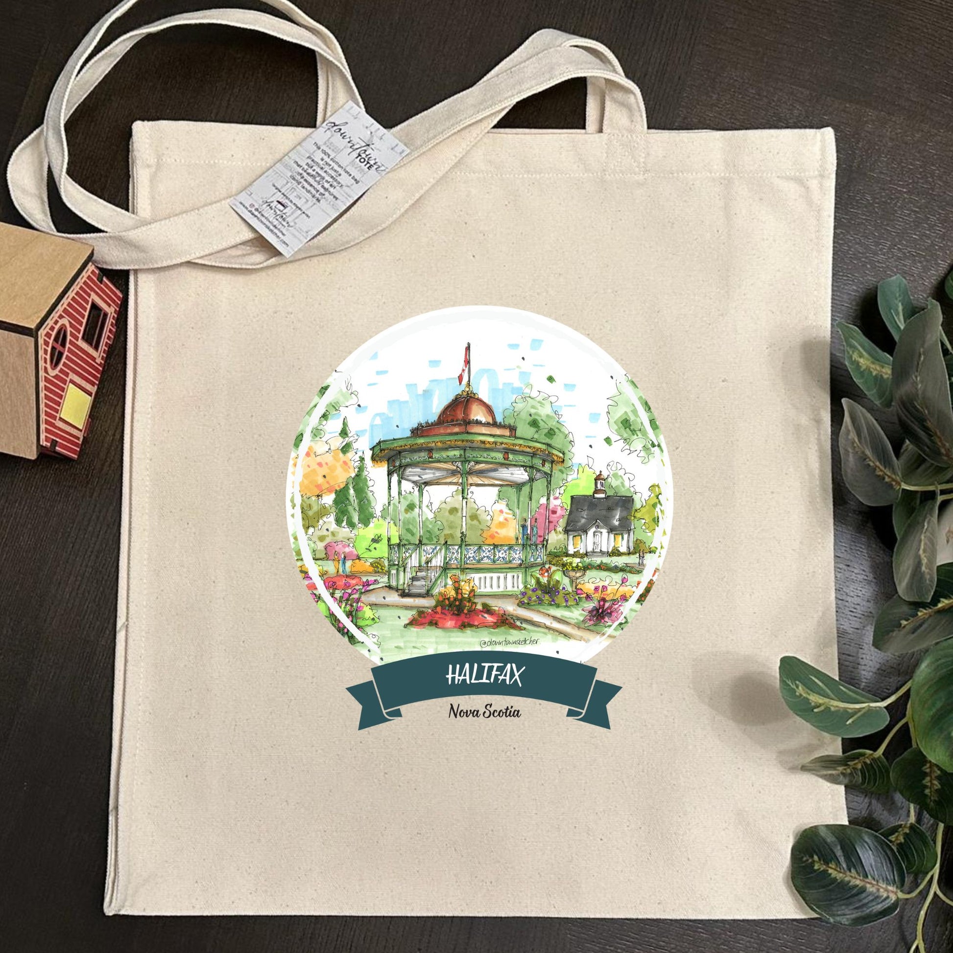 DTS0244 Minature house, stream and bridge, Halifax Public Gardens - Tote Bag - Downtown Sketcher