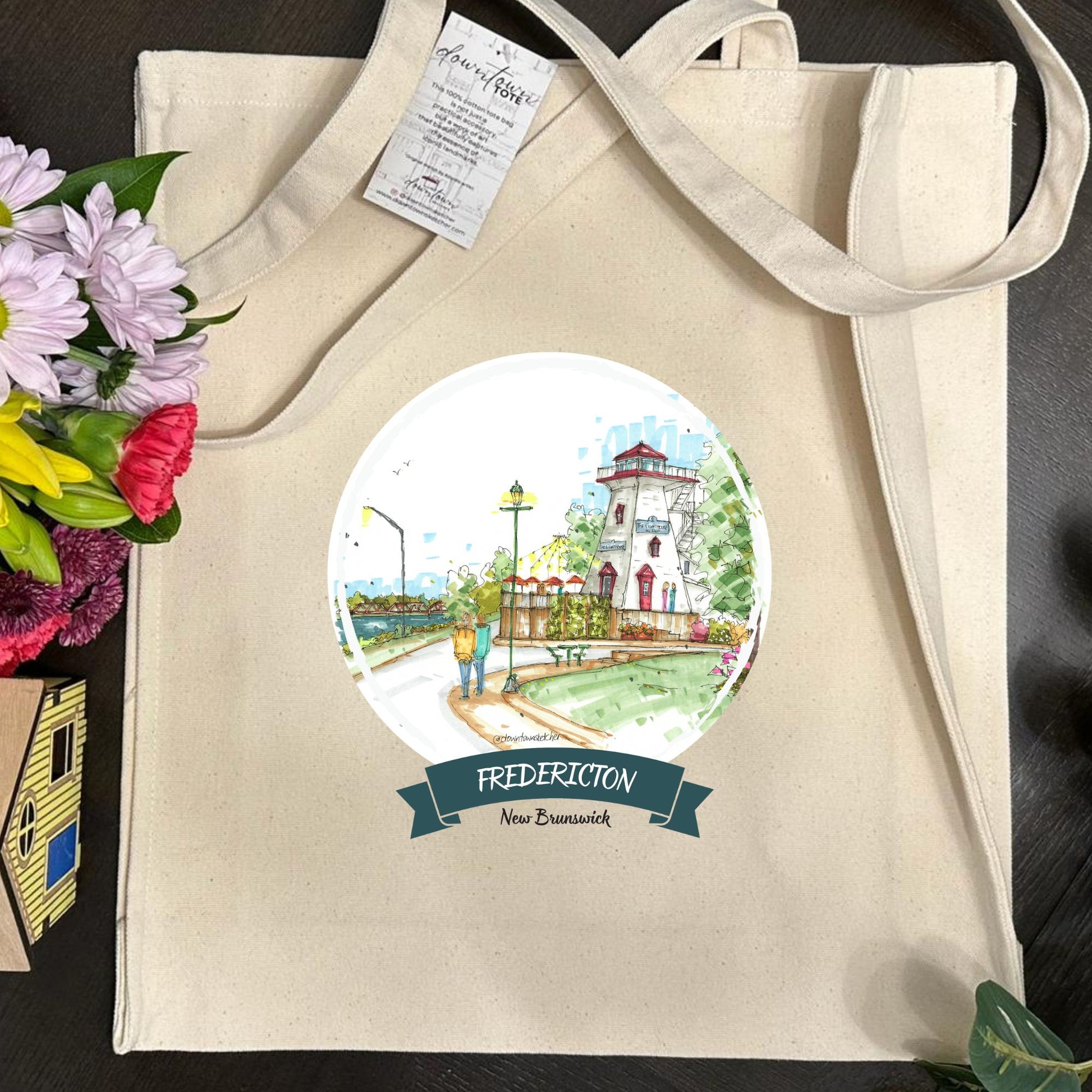 DTS0255 The Lighthouse by 540 & Bill Thorpe Walking Bridge, Fredericton - Tote Bag - Downtown Sketcher
