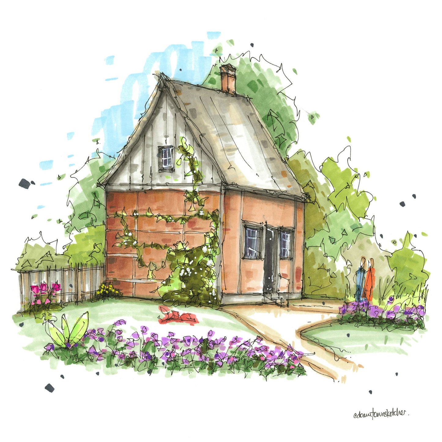 Acadian Garden, Historic Gardens, Annapolis Royal - Greeting Card - Downtown Sketcher
