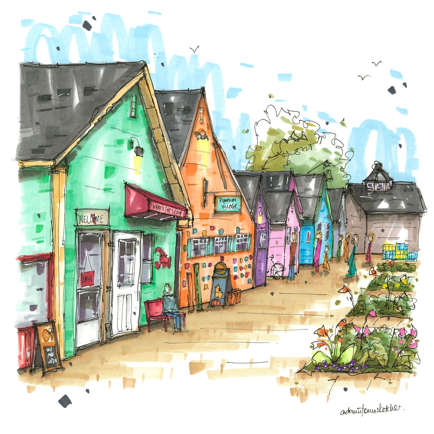 DTS0276 Shops of Fisherman's Cove - Greeting Card - Downtown Sketcher