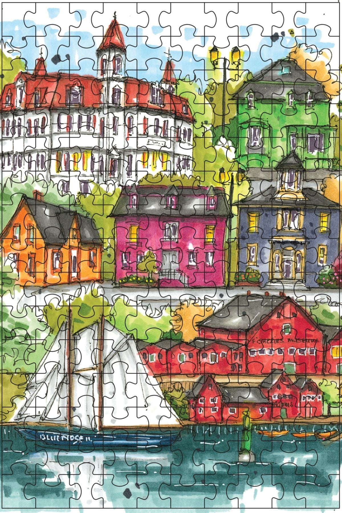DTSP005 Lunenburg, Nova Scotia - Mini Luxury Puzzle - Downtown Sketcher