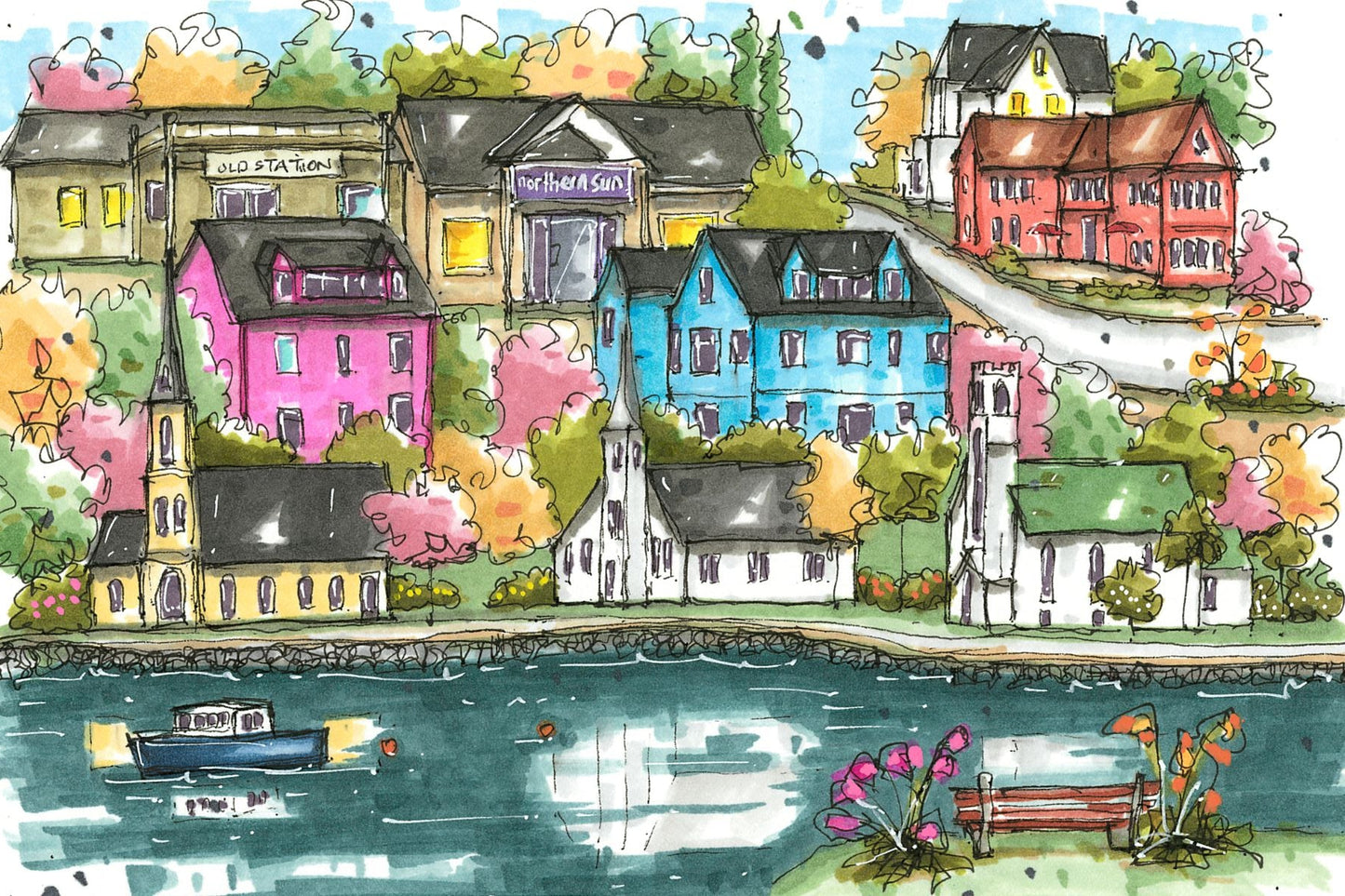 DTSP009 Mahone Bay, Nova Scotia - Mini Luxury Puzzle - Downtown Sketcher