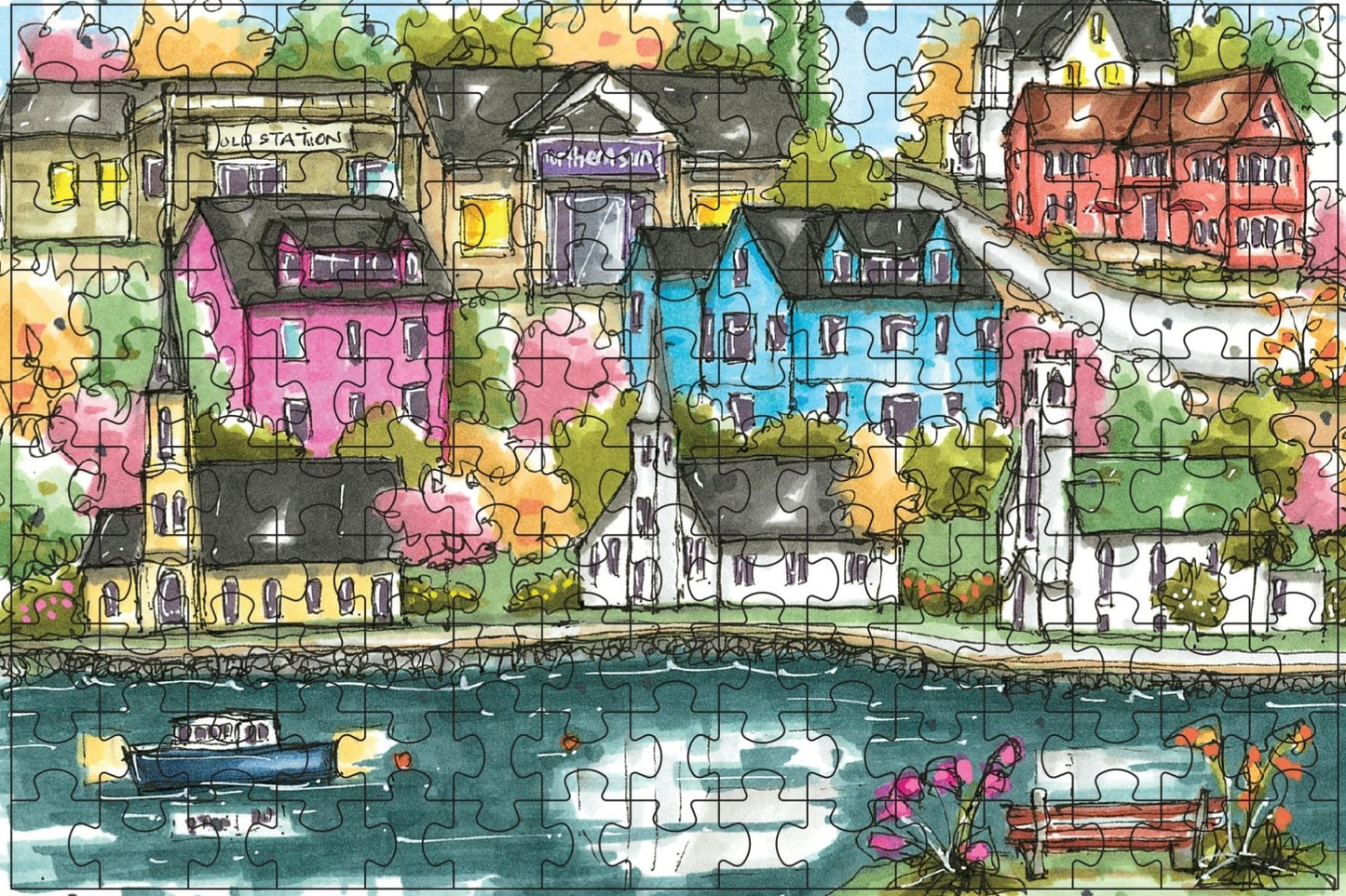 DTSP009 Mahone Bay, Nova Scotia - Mini Luxury Puzzle - Downtown Sketcher