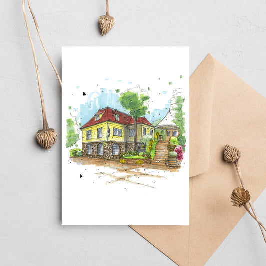 Domaine de Grand Pré Wines, Wolfville, Urban Sketch, Greeting Card with  Craft Envelope, Downtown Sketcher, Wynand van Niekerk