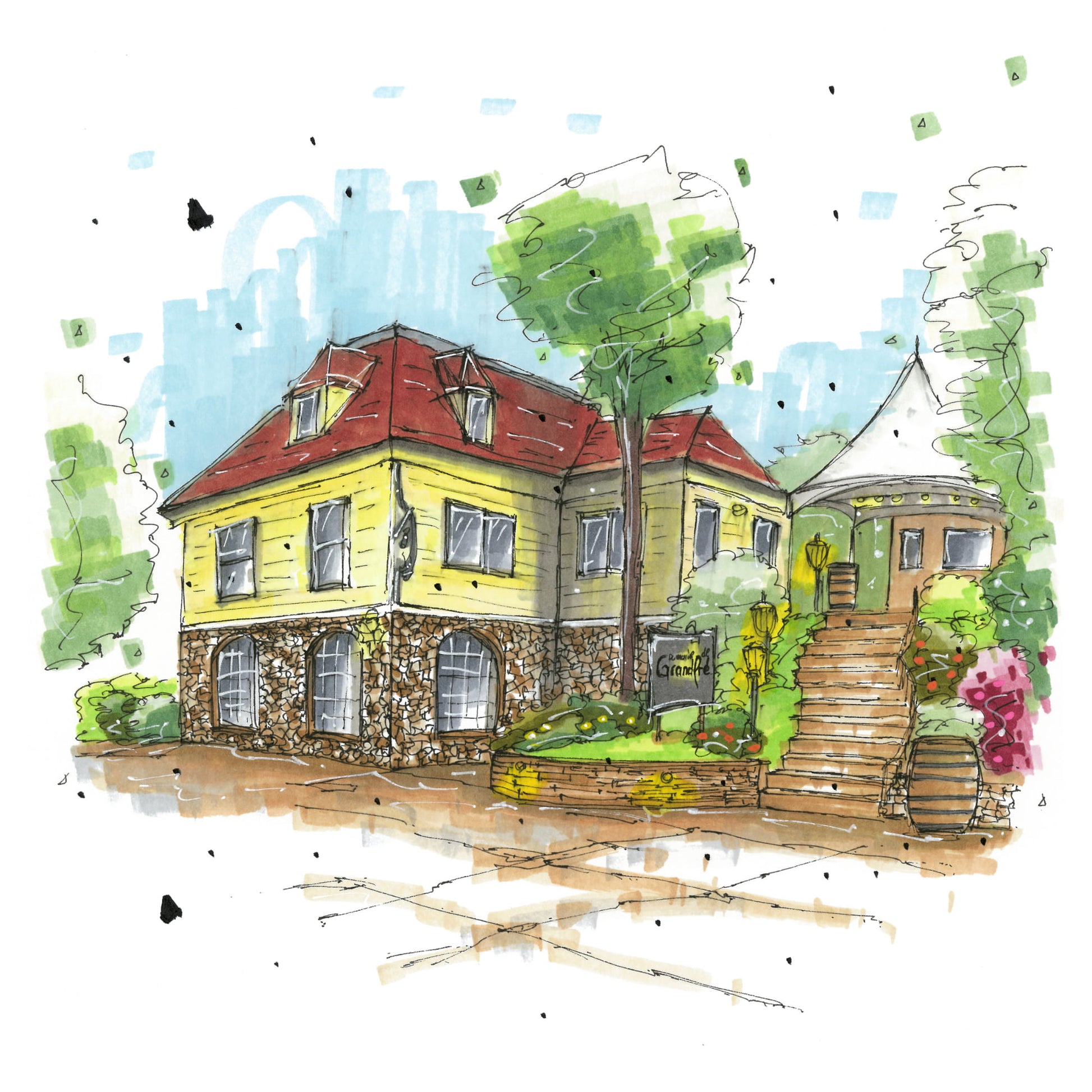 Domaine de Grand Pré Wines, Wolfville, Urban Sketch, Greeting Card with  Craft Envelope, Downtown Sketcher, Wynand van Niekerk