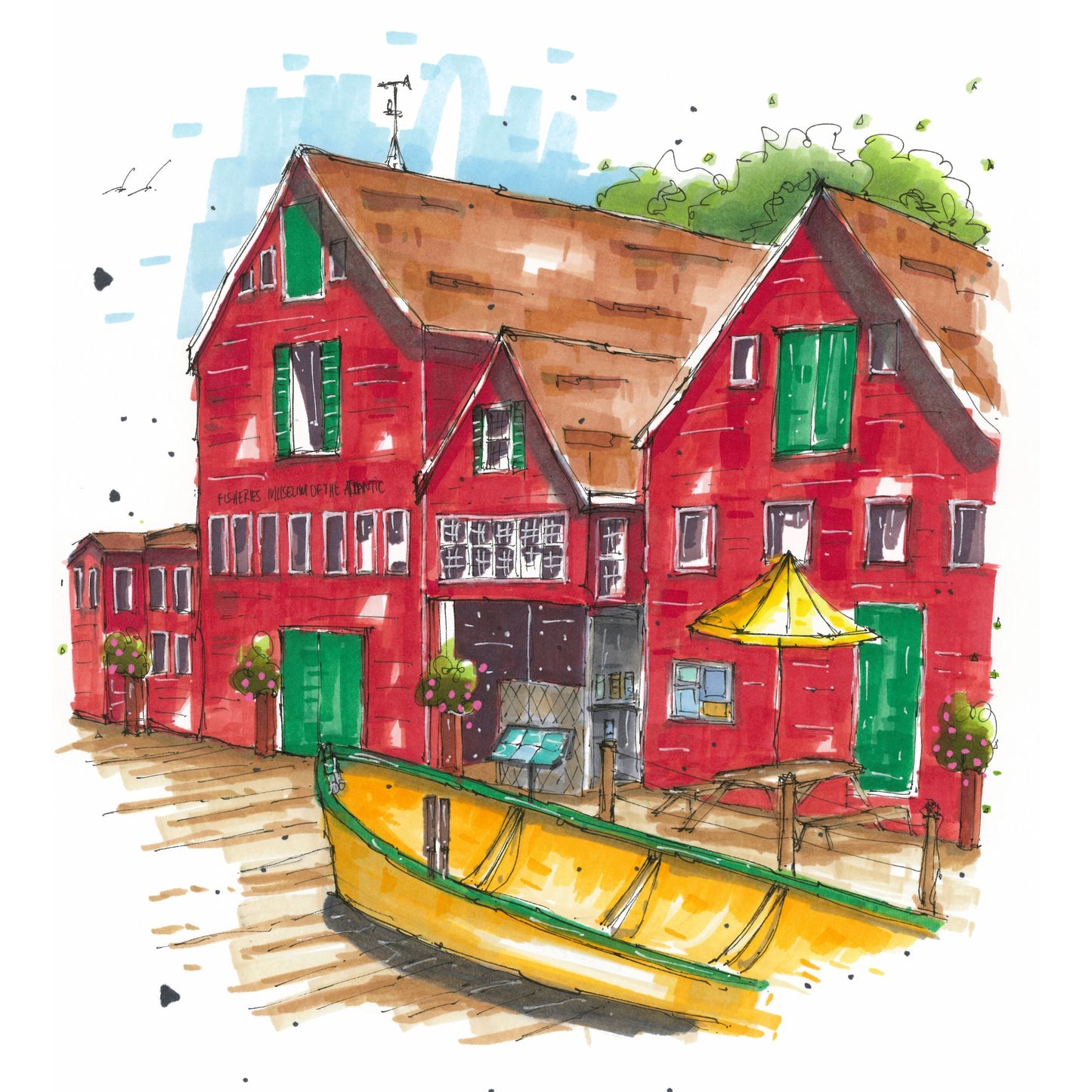Dory at the Fisheries Museum of the Atlantic Lunenburg - Greeting Card - Downtown Sketcher