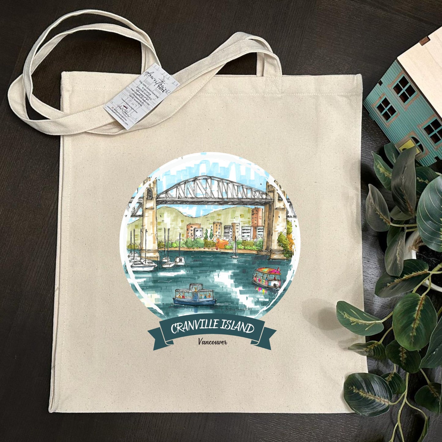 False Creek Ferry & Aquabus, Granville Island - Downtown Tote Tall- Downtown Sketcher