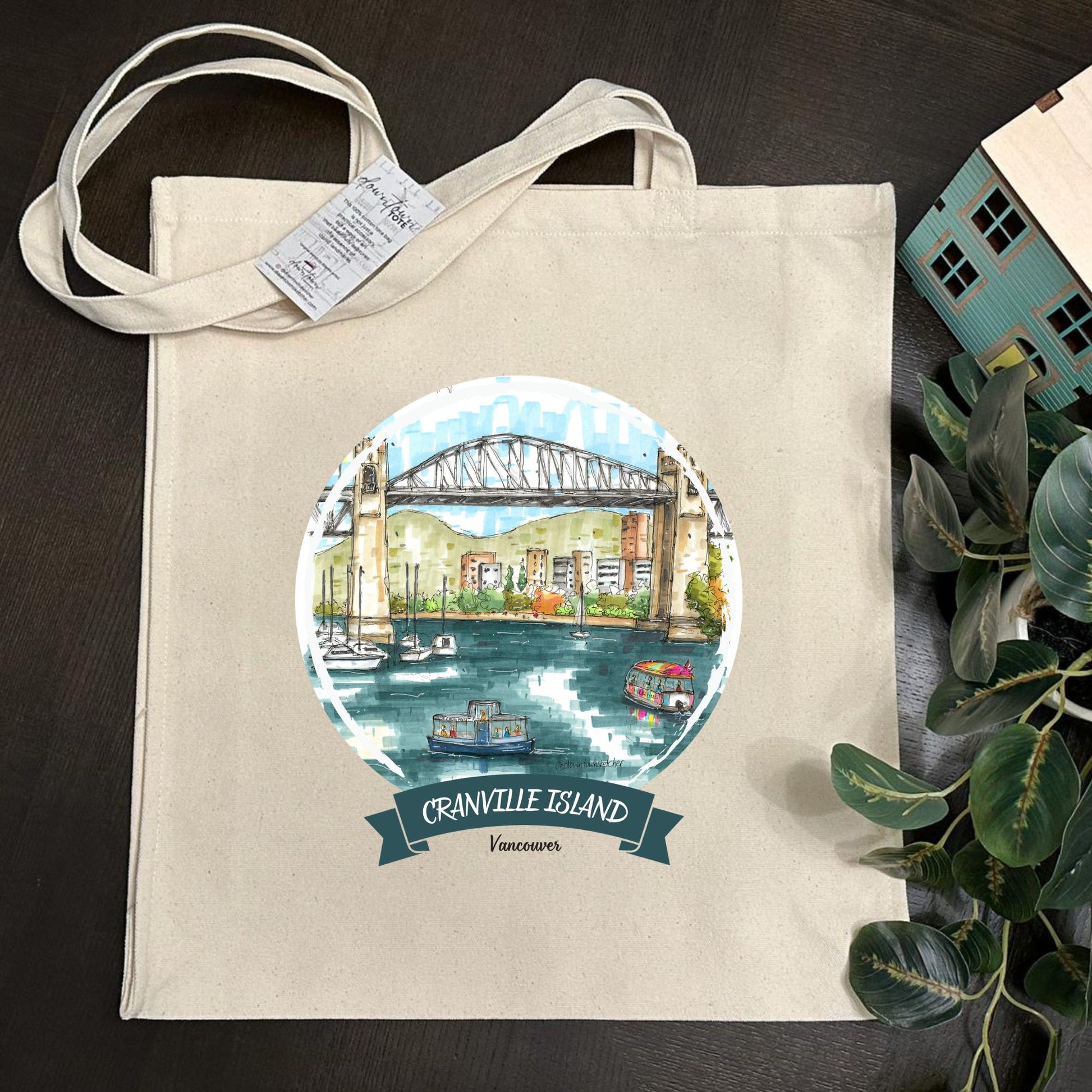 False Creek Ferry & Aquabus, Granville Island - Downtown Tote Tall- Downtown Sketcher